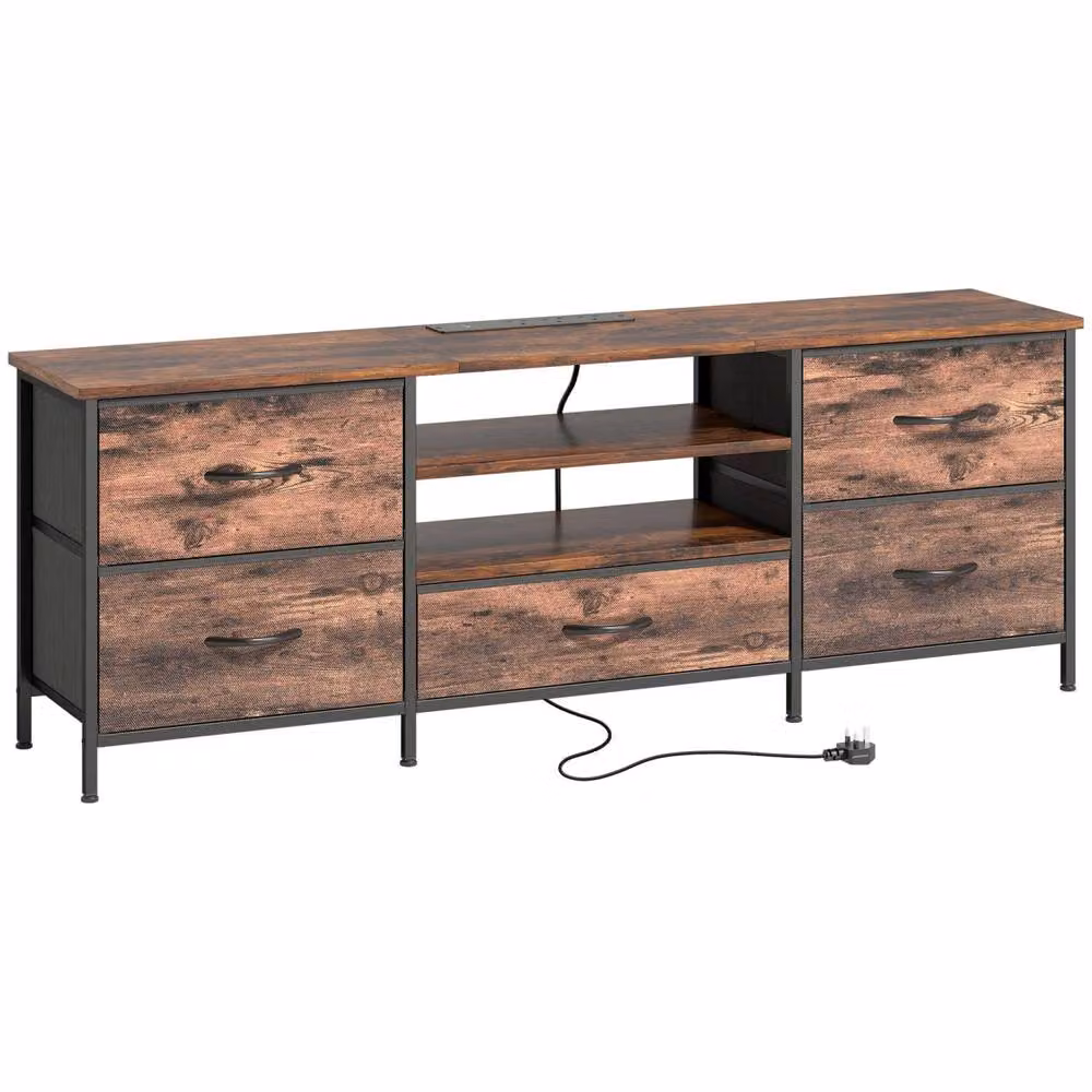 Wyld Haus Beladen Industrial TV Stand with Built-in Power and Storage in Brown and Black – 2