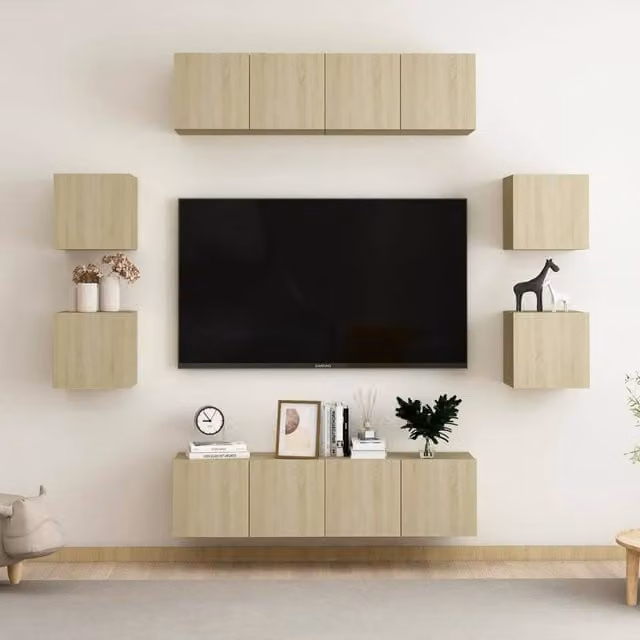 Berkfield Home 8 Piece Sonoma Oak TV Cabinet Set in Brown and Beige