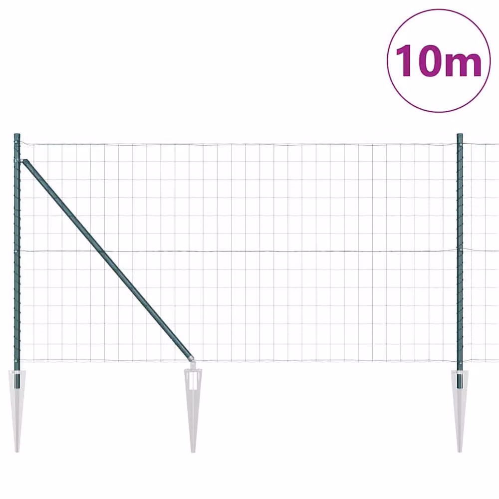 Berkfield Home Euro Fence with 7 Spike Posts, Galvanised Steel, Green, W: 10 m, H: 1 m – 3