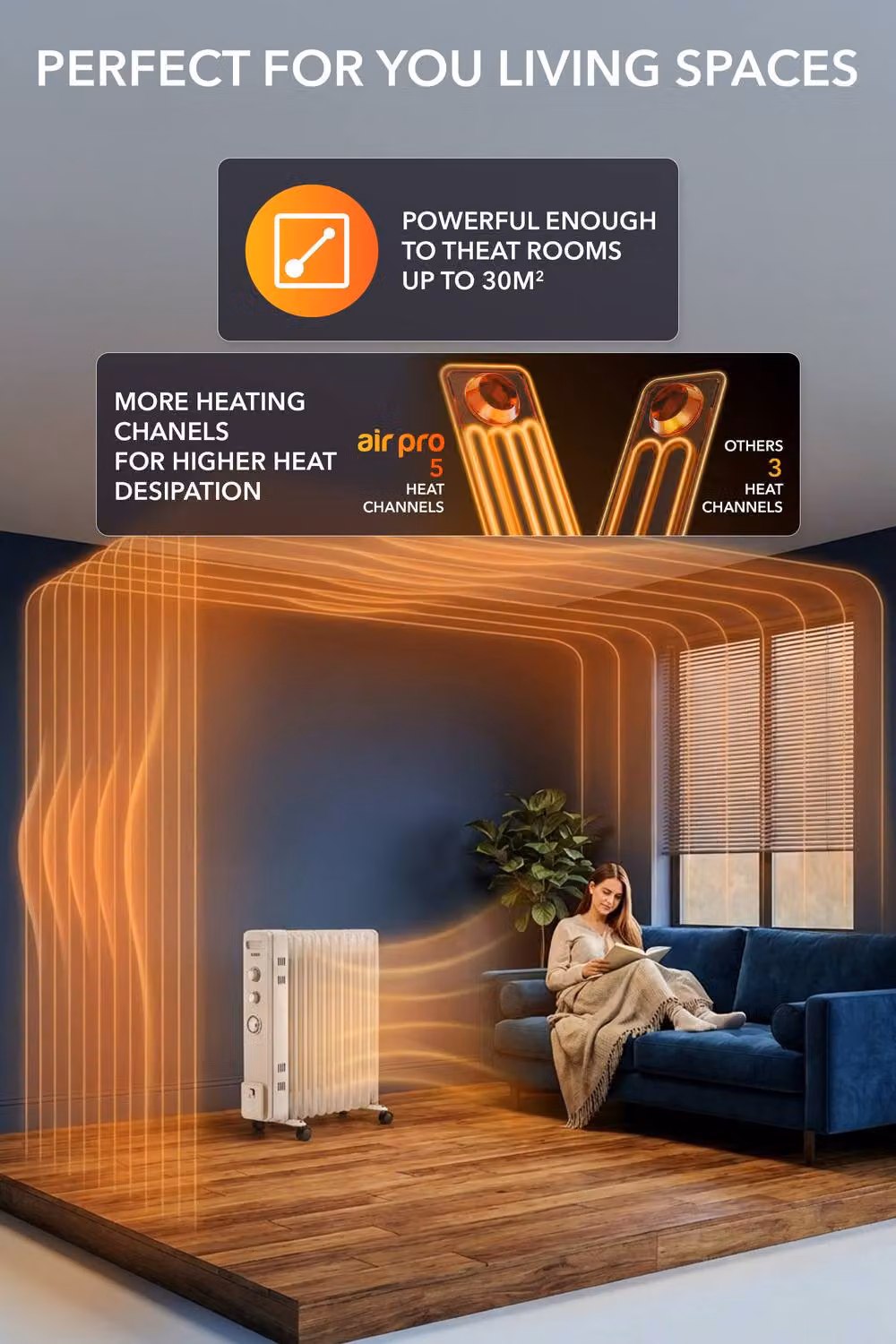Air Pro 2500W 11 Fin Portable Oil Filled Electric Radiator Heater in White – 6