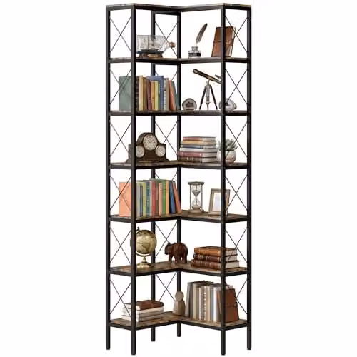 HOMCOM 6-Tier Industrial Corner Bookshelf, L-Shaped Freestanding Unit in Brown, W/D/H: 60 x 60 x 200 cm – 1