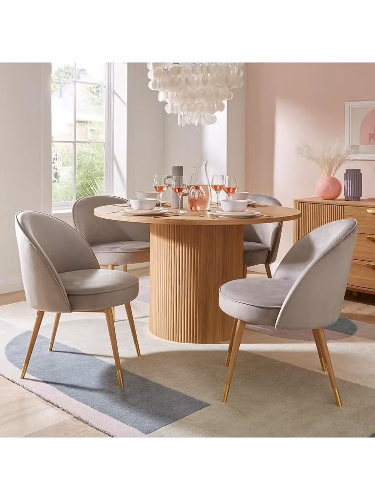 Carina Round Dining Table and 4 Chairs Set in Oak and Grey