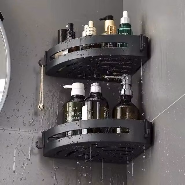 NESTLUNE 2 Pack Metal Bathroom Shower Caddy Suction Storage Shelves in Black – 1