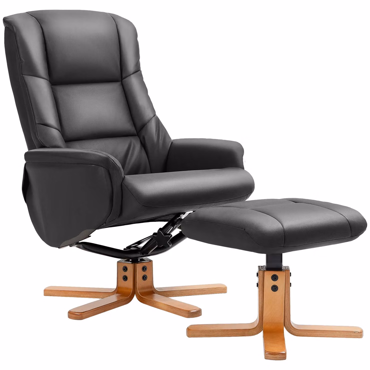 HOMCOM Black Synthetic Leather Recliner Armchair with Solid Wood Base – 2