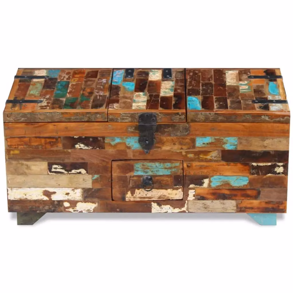 Berkfield Home Coffee Table Box Chest in Brown Solid Reclaimed Wood W/D/H: 80 x 40 x 35 cm – 2