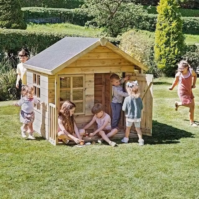 Rebo Wooden Garden Playhouse in Brown with Mineral Felt Roof, W/D/H: 152.4 x 152.4 x 152.4 cm