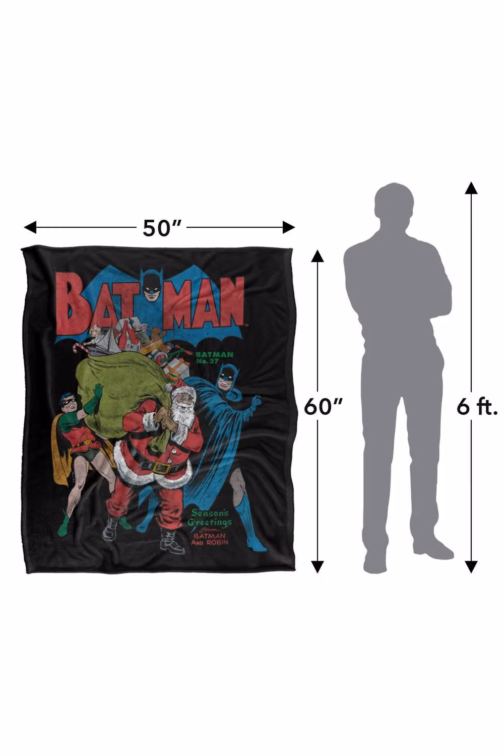 Warner Bros. Batman Seasons Greetings Christmas Comic Cover Super Soft Fleece Throw Blanket, Multicolour, W: 152 cm, D: 127 cm – 8