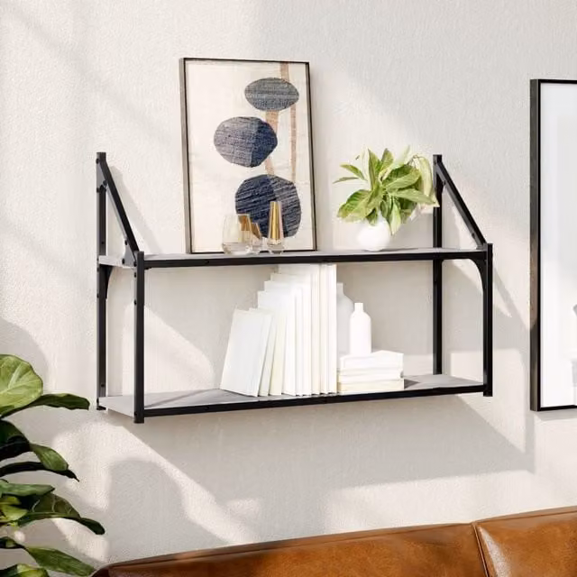 Berkfield Home 2-Tier Wall Mounted Shelf in Grey Sonoma, W: 80 cm, D: 21 cm, H: 51 cm