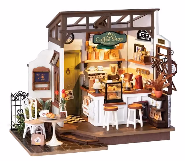 Syntego No.17 Cafe 3D Wooden Miniature House Dollhouse Model Kit in Brown, Orange and Multicolour