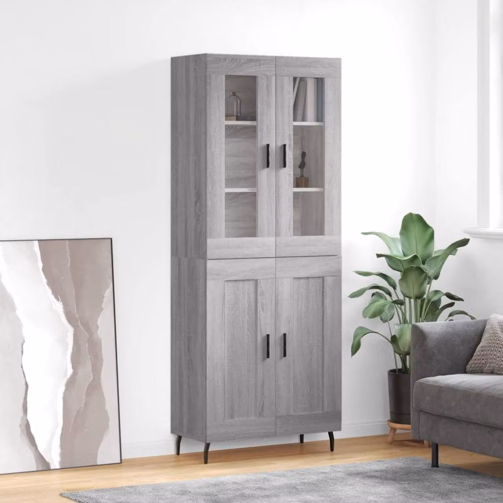 Berkfield Home Grey Sonoma Modern Highboard with Glass Doors, W/D/H: 69.5 x 34 x 180 cm – 2