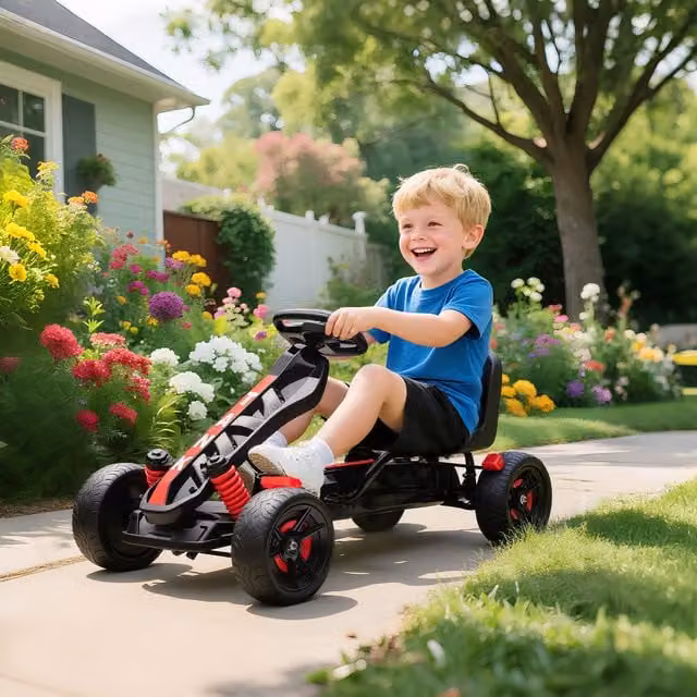 AIYAPLAY Pedal Go Kart with Automatic Clutch and Brake in Red