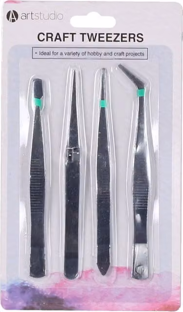Art Studio Set of 4 Silver Stainless Steel Craft Tweezers