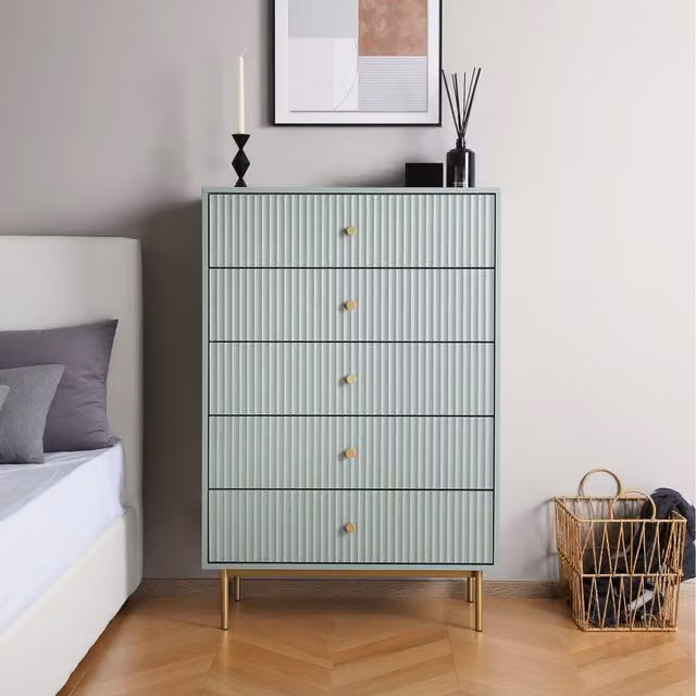 Devon Large 5 Drawer Chest of Drawers in Sage Green