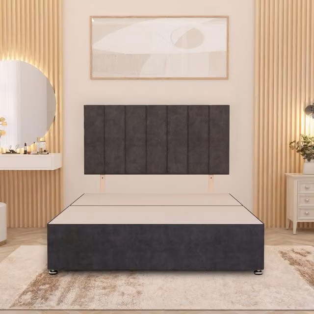 Somnior Beds Ltd Austin Divan Bed Base with Drawers in Anthracite Grey Velvet, W/D/H: 140 x 200 cm