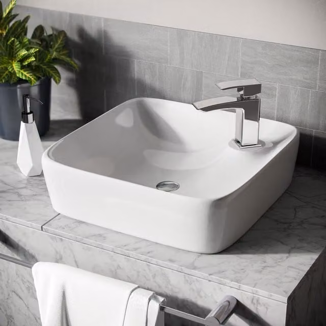 Nes Home Square Countertop Rounded Basin Sink in White W: 43 cm, D: 43 cm