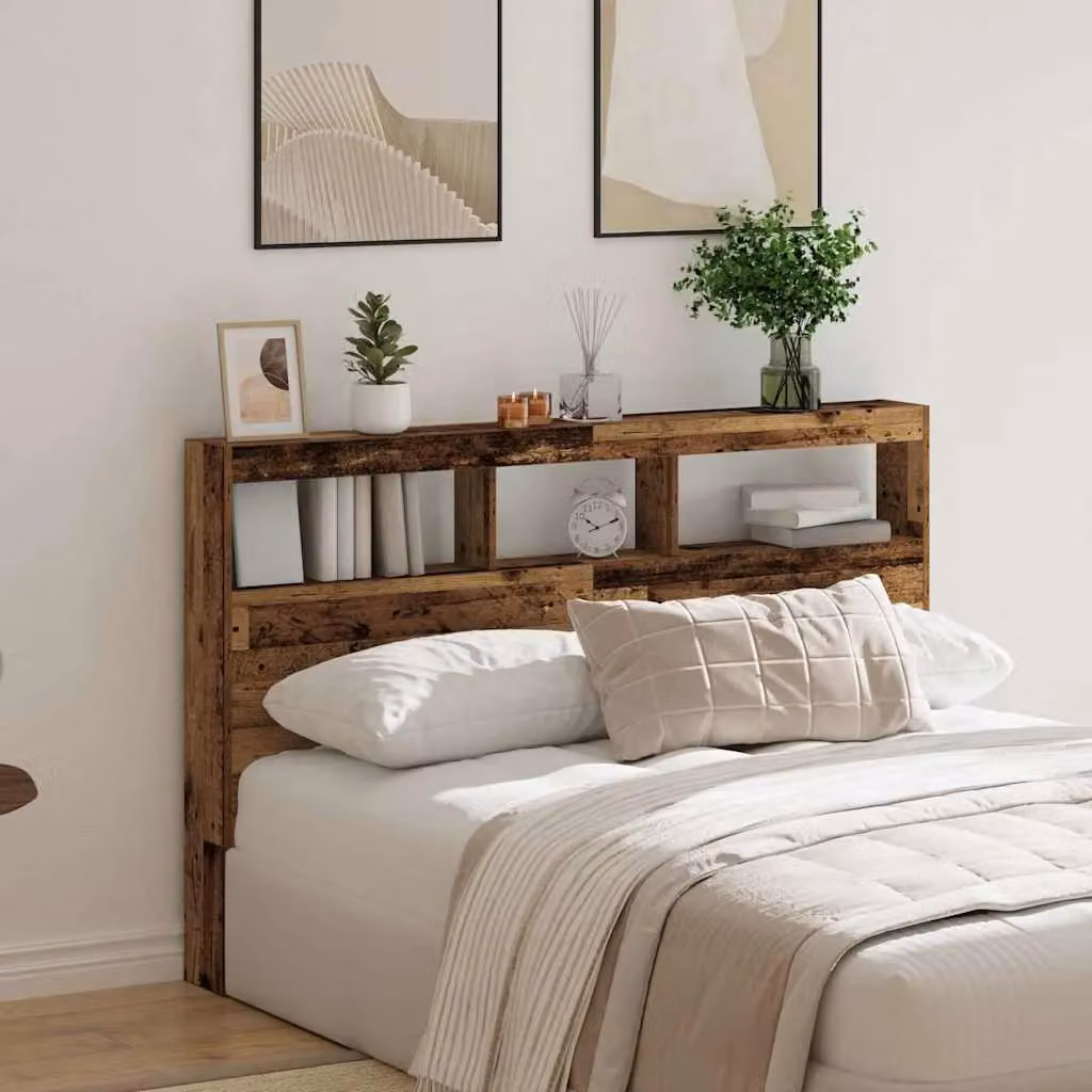 Berkfield Home Modern Headboard Cabinet with LED Lighting and USB Charging Port in Brown, W/D/H: 160 x 17 x 102 cm – 4