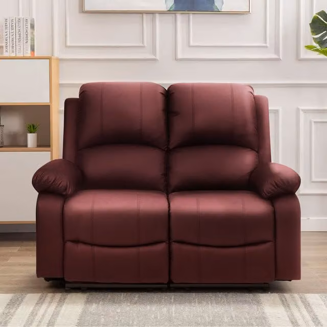 Comfy Living Red Bonded Leather 2 Seater Reclining Sofa