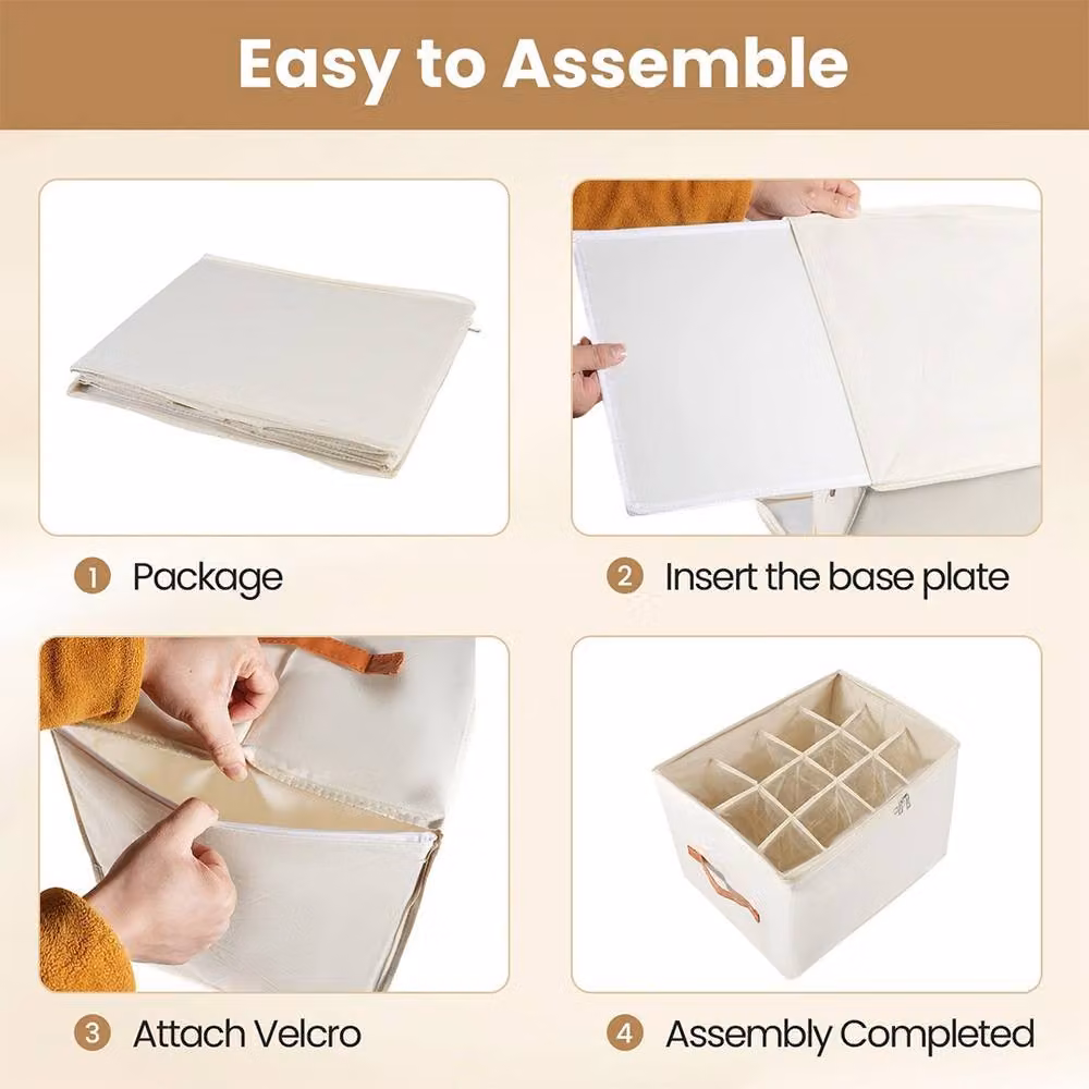 Ventryn Foldable Shoe Storage Box Organiser with Clear Lids, Beige, W: 43.0 cm, D: 31.0 cm, H: 32.0 cm – 2