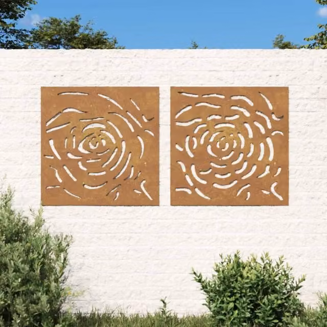Berkfield Home Garden Rose Design Corten Steel Wall Decorations, 2 Pack, Brown, W/H: 55 x 55 cm – 1
