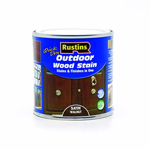 Rustins Quick Dry Exterior Wood Stain in Walnut, Satin Finish, 250ml, Brown