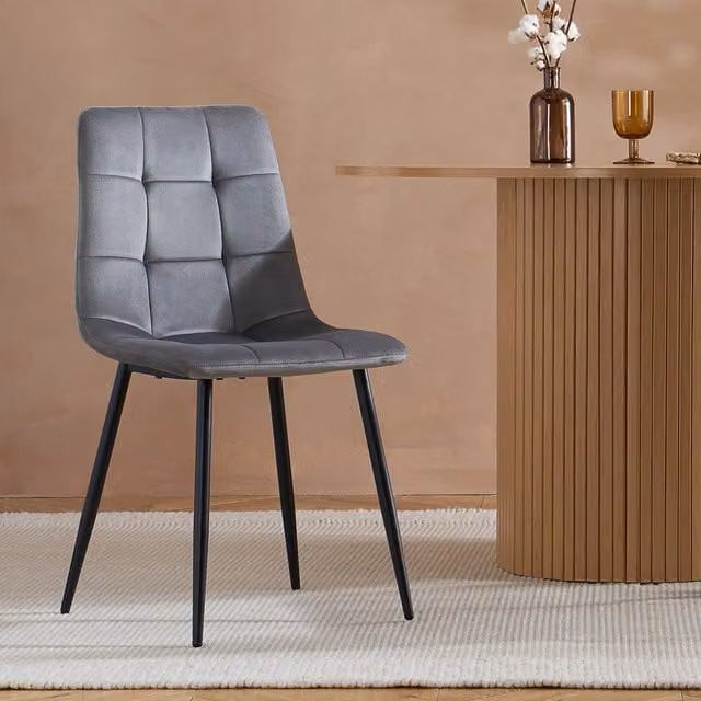 Birlea Axel Pair of Grey Velvet Dining Chairs