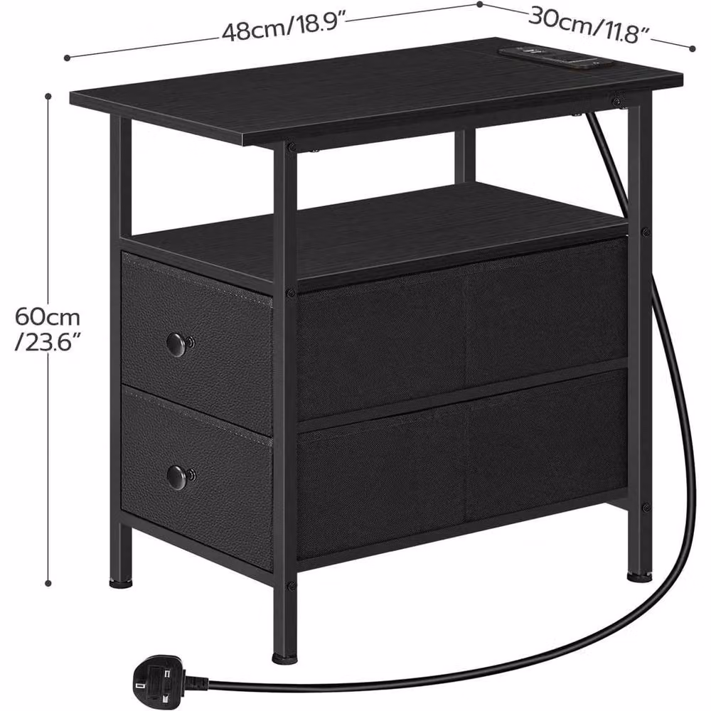 FORGEVIO Black Bedside Table with Charging Station – 2