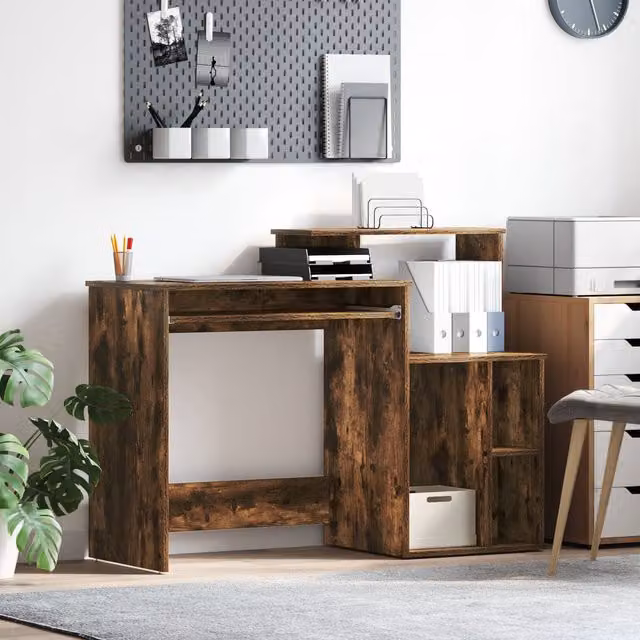 Berkfield Modern Writing Desk with Storage in Smoked Oak Brown, W/D/H: 120.5 x 44 x 88.5 cm – 1