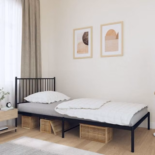 Berkfield Home Metal Bed Frame with Headboard in Black W/D/H: 100 x 190 cm – 1