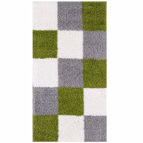 THE RUGS Modern Geometric Shaggy Area Rug in Green and Grey, W: 150 cm, D: 80 cm – 5