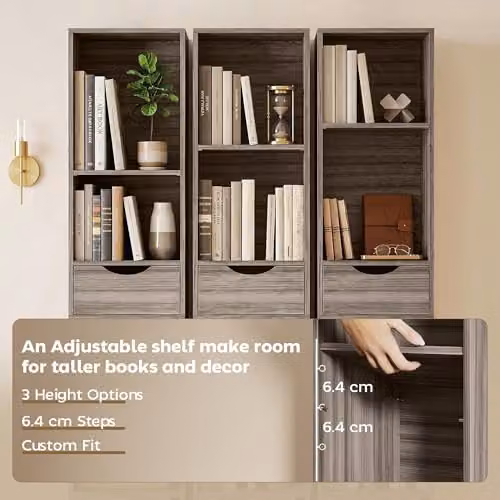 HOMCOM 3-Tier Grey Modern Bookcase with Drawers, H 158 x W 30 x D 24 cm – 3