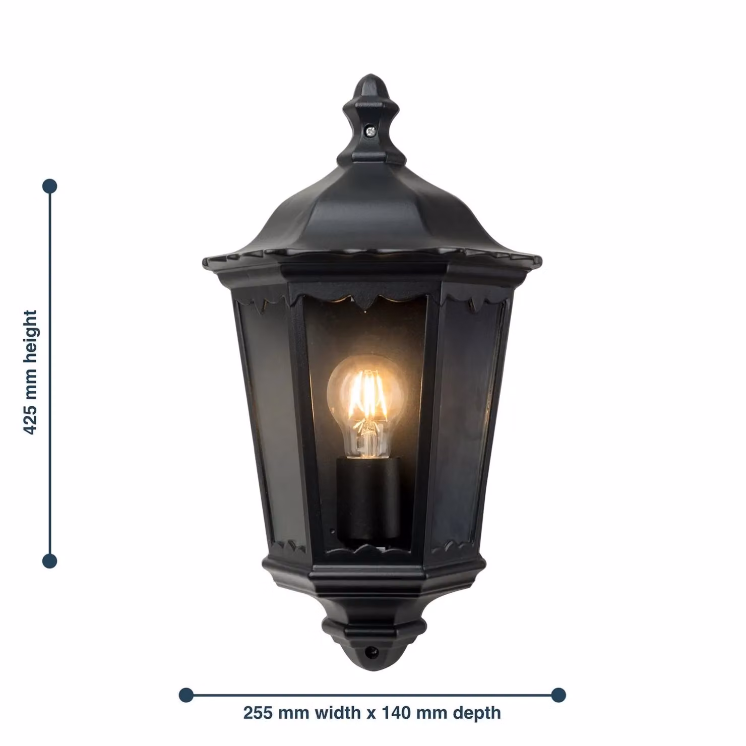 First Choice Lighting Sienna Black and Transparent Glass IP44 Outdoor Half Lantern Wall Light – 5