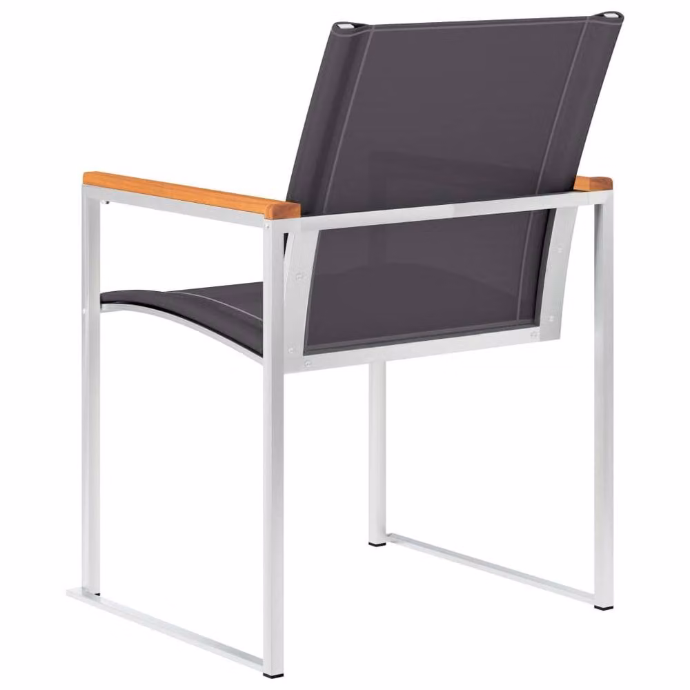 Berkfield Home Set of 4 Grey Garden Chairs in Textilene and Stainless Steel – 3
