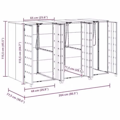 vidaXL Wheelie Bin Storage for 3 Bins, Anthracite Steel, W/D/H: 204.0 x 115.5 x 39.9 cm – 3