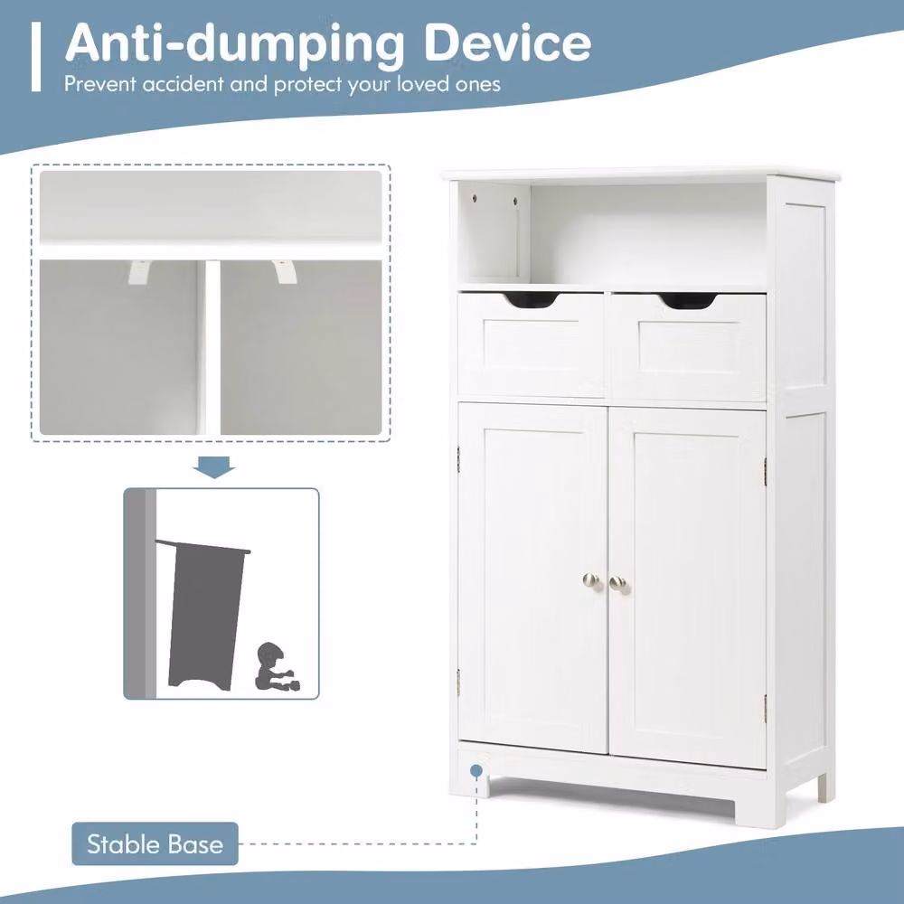 Costway White Wooden Freestanding Bathroom and Kitchen Floor Cabinet with Hinged Doors and Internal Shelves – 3
