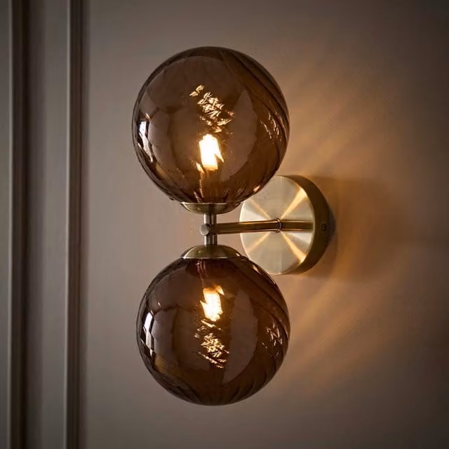 ValueLights Sydney 2 Way Up Down Wall Light with Glass Swirl Shades in Brushed Gold and Brass