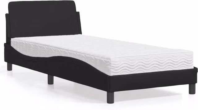 Berkfield Home Single Bed with Mattress in Black Faux Leather, W/D/H: 90 x 200 cm