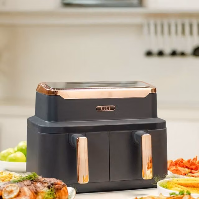 ELLE 9L Dual Zone Air Fryer in Grey and Rose Gold