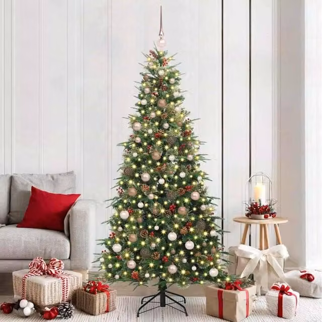 Berkfield Home Artificial Hinged Christmas Tree in Green, Height: 210 cm