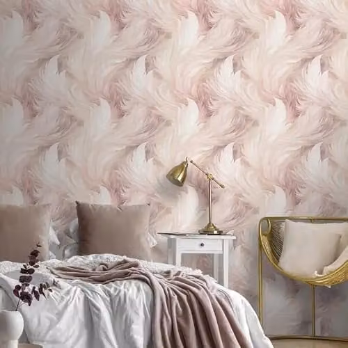 Muriva Pink Abstract Feather Pattern Wallpaper