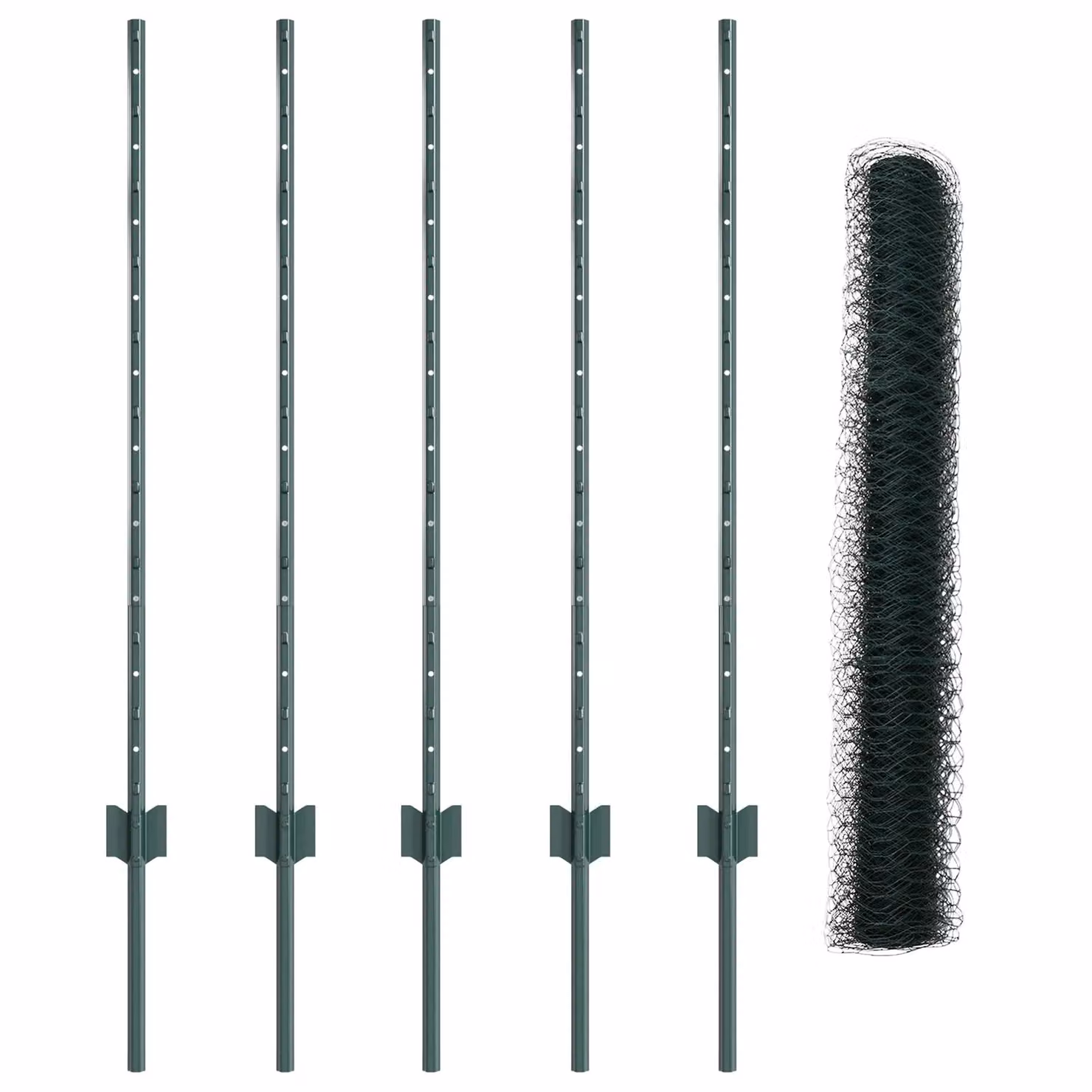 Berkfield Home Green Steel U-Channel Fence Posts and Hexagon Fence Set, 5 x 100 cm Posts and 1 x 10 m Fence – 2
