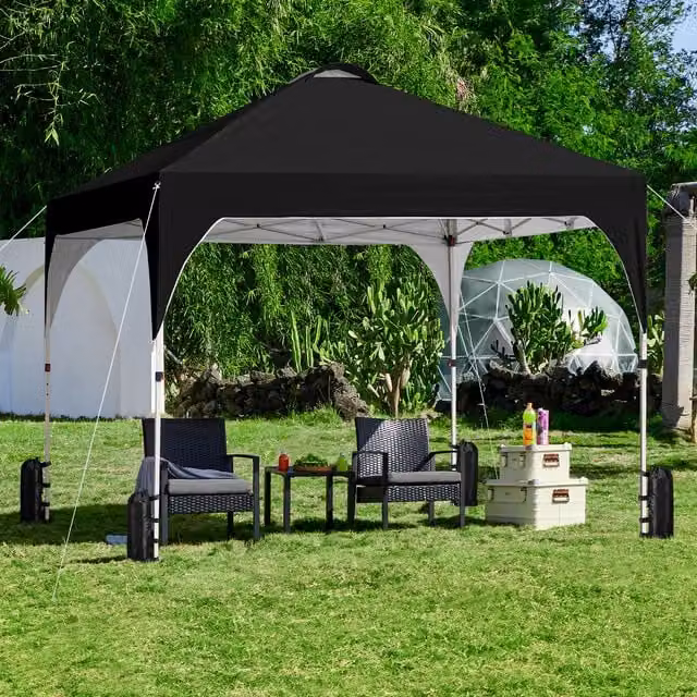 Yaheetech Portable Pop Up Canopy Tent, Black, W 300 x D 300 cm, UPF 50, Steel and Polyester