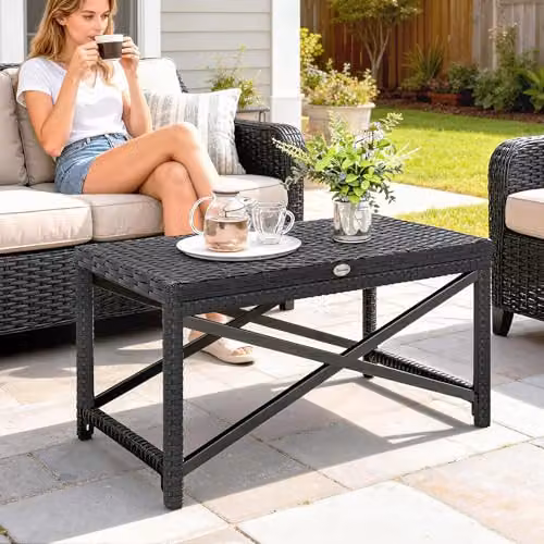 Outsunny Outdoor Coffee Table and Garden Side Table with PE Rattan and Plastic Board, Black, W/D/H: 40 x 40 x 43 cm – 6
