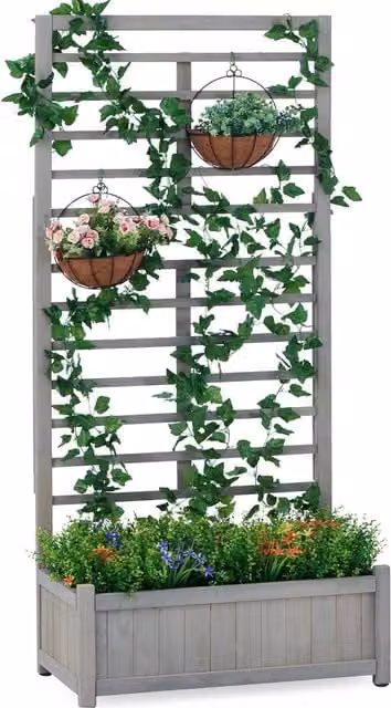 Garden Gear Grey Wooden Raised Planter with Climbing Trellis