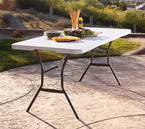 LIFETIME Essential Fold-in-Half Rectangular Folding Table in White Granite – 2