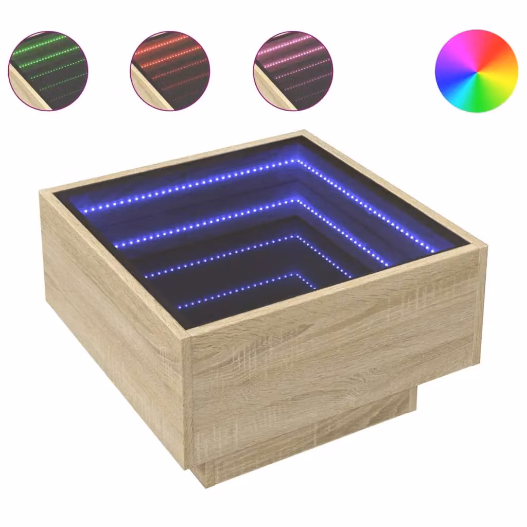 Berkfield Home LED Coffee Table in Sonoma Oak Brown, W/D/H: 50 x 50 x 30 cm – 2