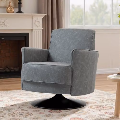 HOMCOM 360 Swivel Accent Chair in Grey Upholstered PU Leather – 4