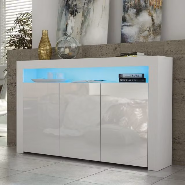 Creative Furniture Aether Modern White Gloss Sideboard with Integrated LED Lighting W: 155 cm