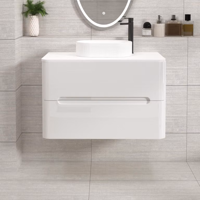 Royal Bathrooms Venice 800mm Wall Hung Gloss White Vanity Unit with 2 Drawers and Lyon Basin
