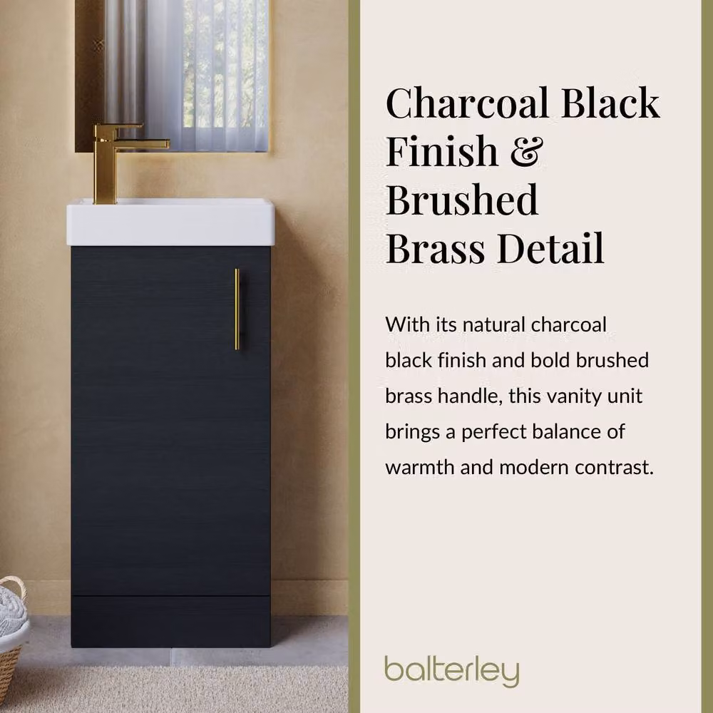Balterley Floor Standing Vanity Basin in Black with Brushed Brass Handle, Width: 40 cm – 4