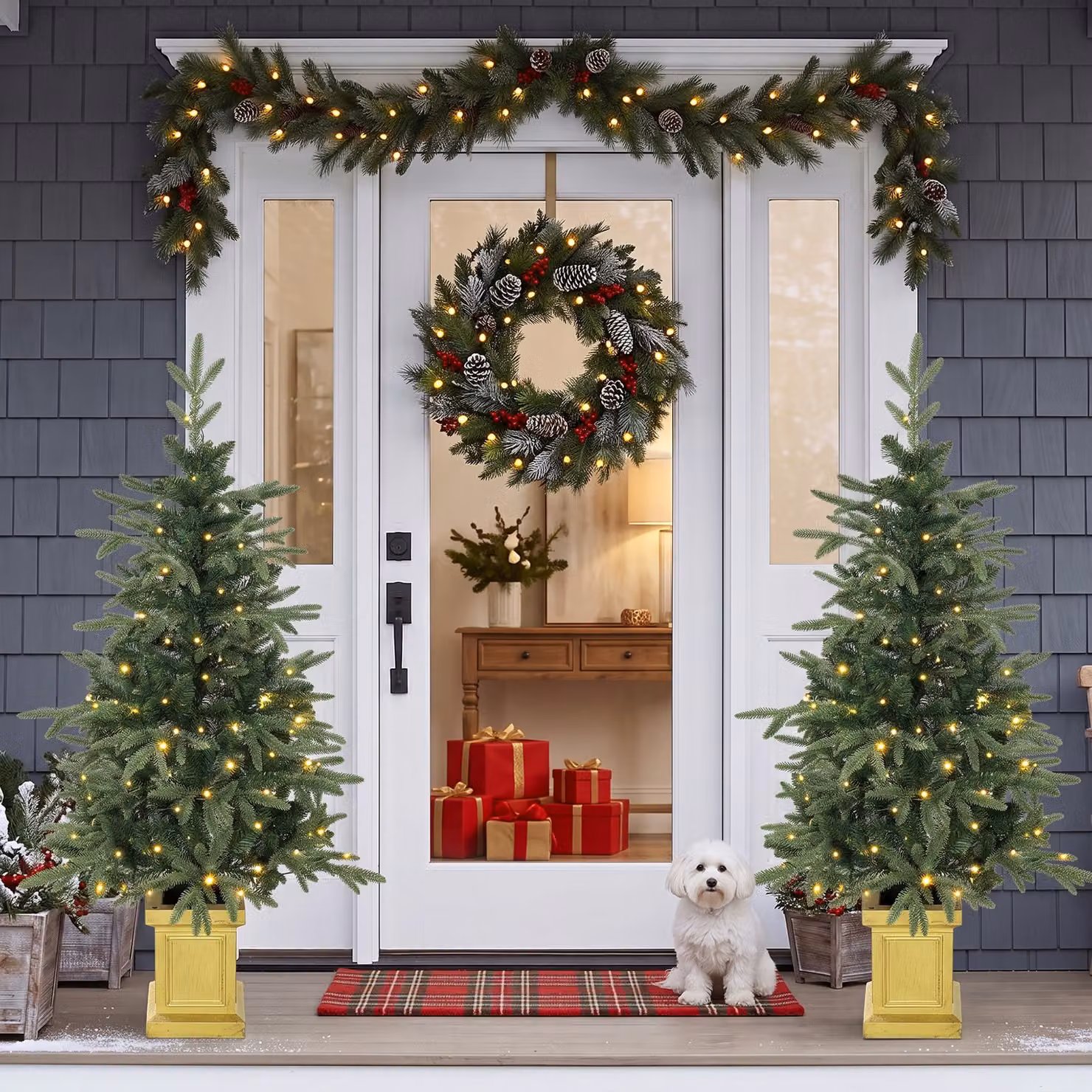 HOMCOM Set of 2 Green 4ft Artificial Aspen Fir Christmas Trees with Multicolour LED Lights and Remote Control – 9